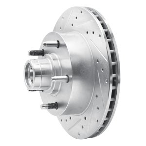 Ford E-150 Econoline Brake Rotor (1) - Front Left - R1 Concepts - Drilled & Slotted - Silver - `94-`03